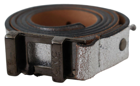 Brauner Metallic-Silber-Ledergürtel