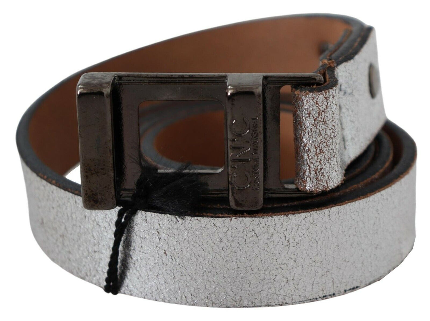 Brauner Metallic-Silber-Ledergürtel