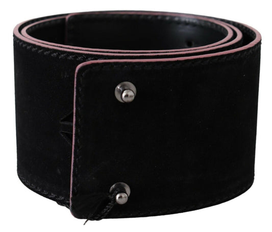 Schwarzer Ledergürtel mit breiter Taille und Nieten