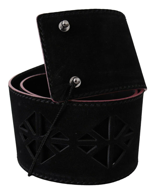Schwarzer Ledergürtel mit breiter Taille und Nieten