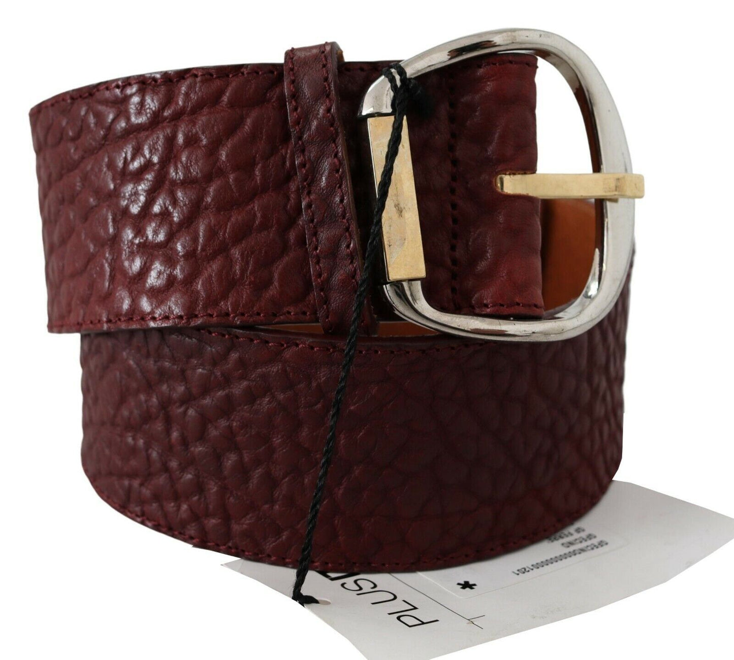 Bordeaux breiter Ledergürtel in Gold und Silber