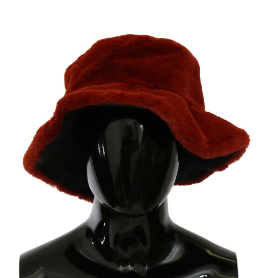 Roter Bordeaux-Fell-Bucket-Hut mit breiter Krempe
