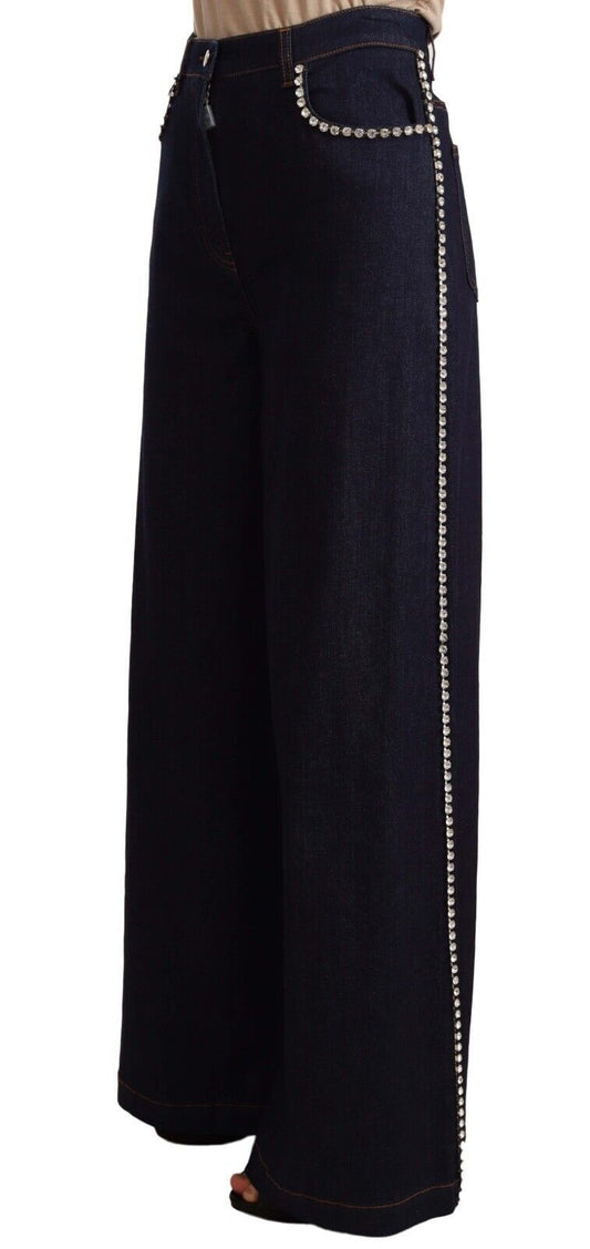 Dark Blue Crystal Embellished Flare Jeans