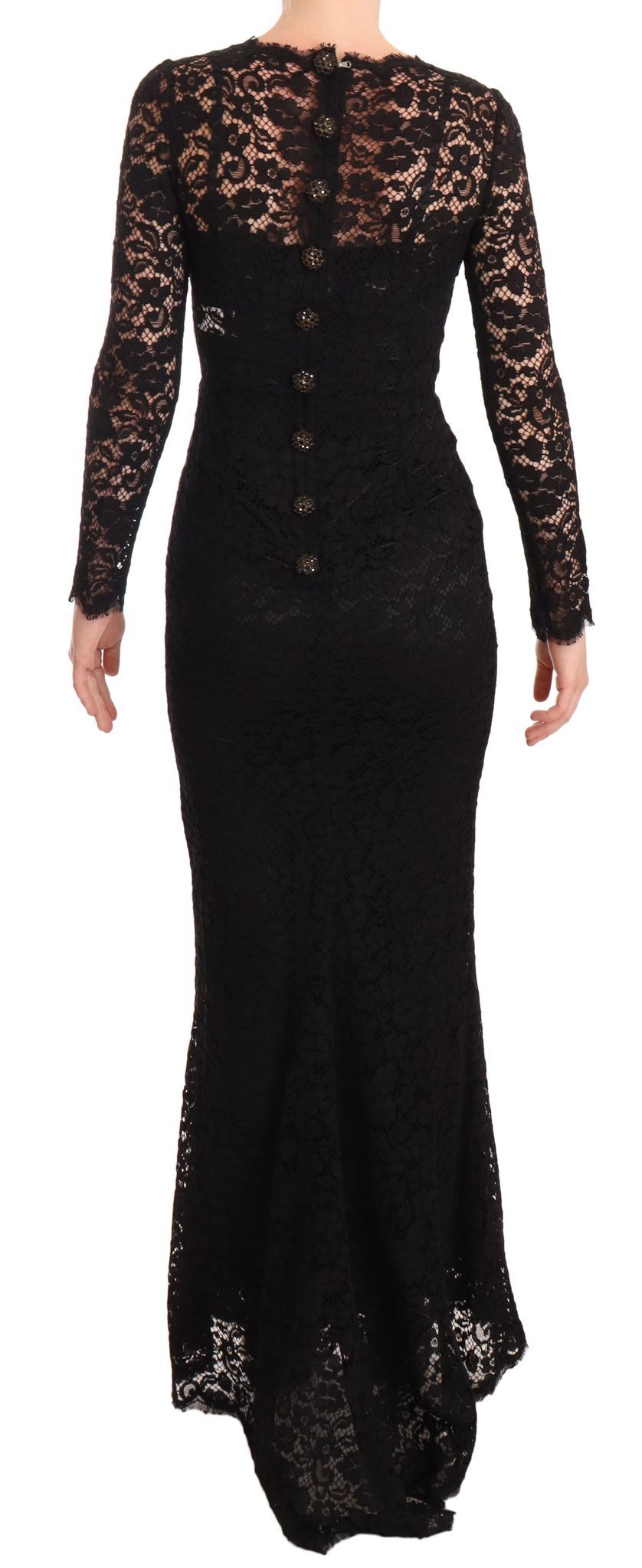 Schwarzes Meerjungfrauenkleid mit langen Ärmeln aus Baumwollspitze