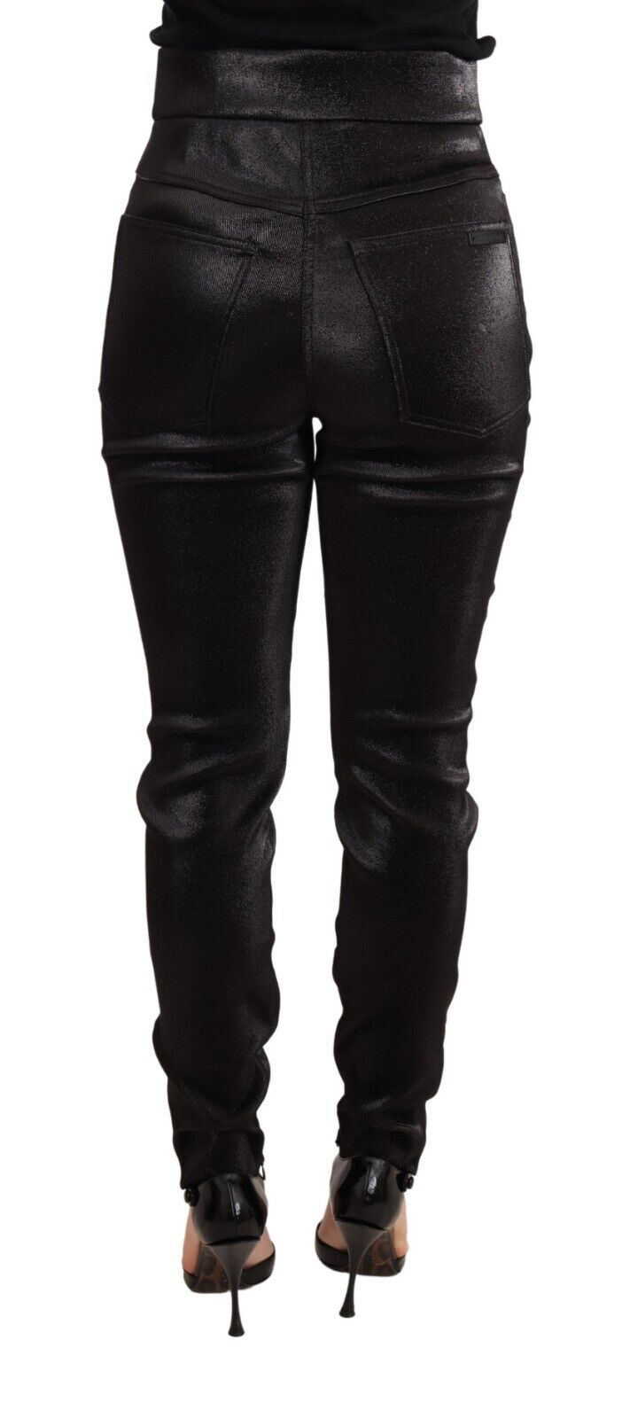 Schwarze Stretchhose aus Baumwolle mit Lurexfaden in Silber