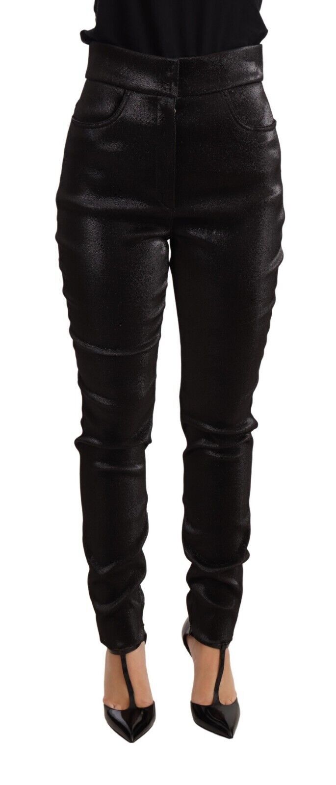 Schwarze Stretchhose aus Baumwolle mit Lurexfaden in Silber