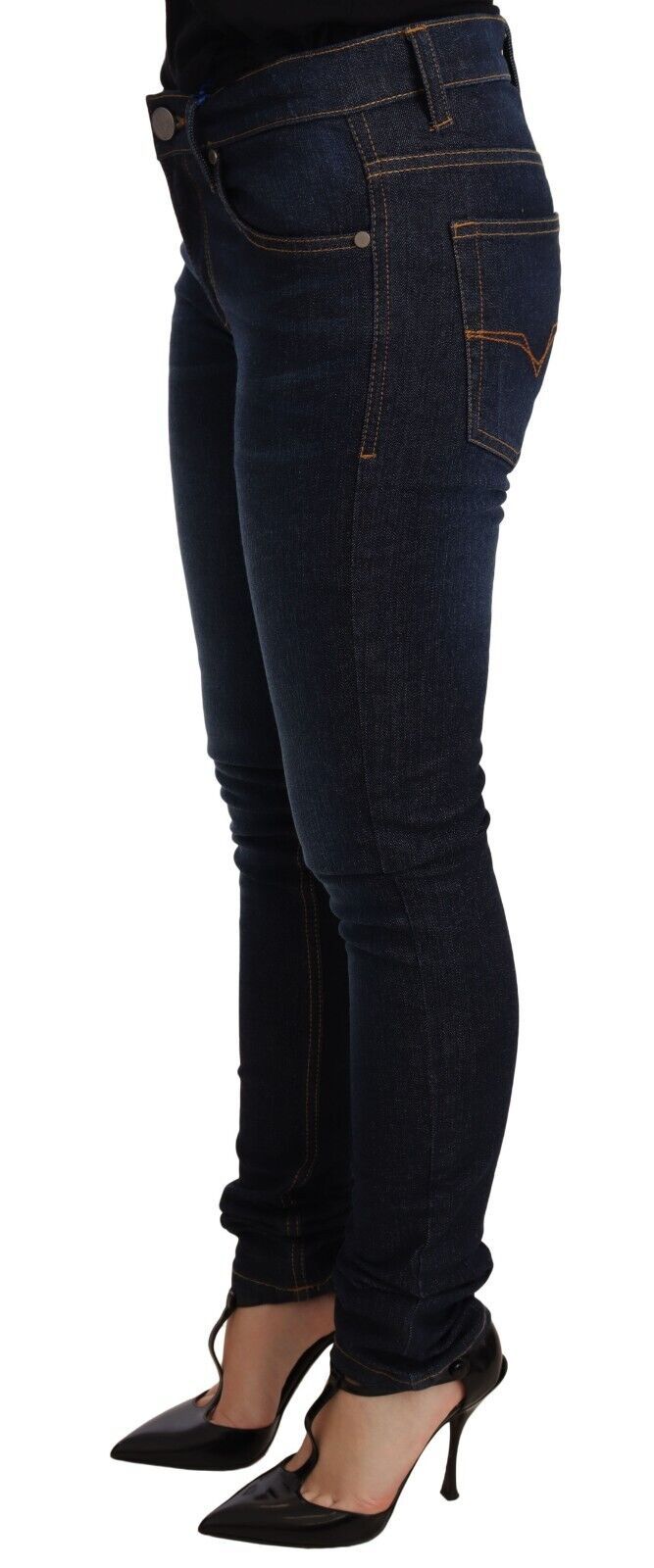 Dunkelblaue Skinny-Jeans aus Baumwolle mit niedriger Taille