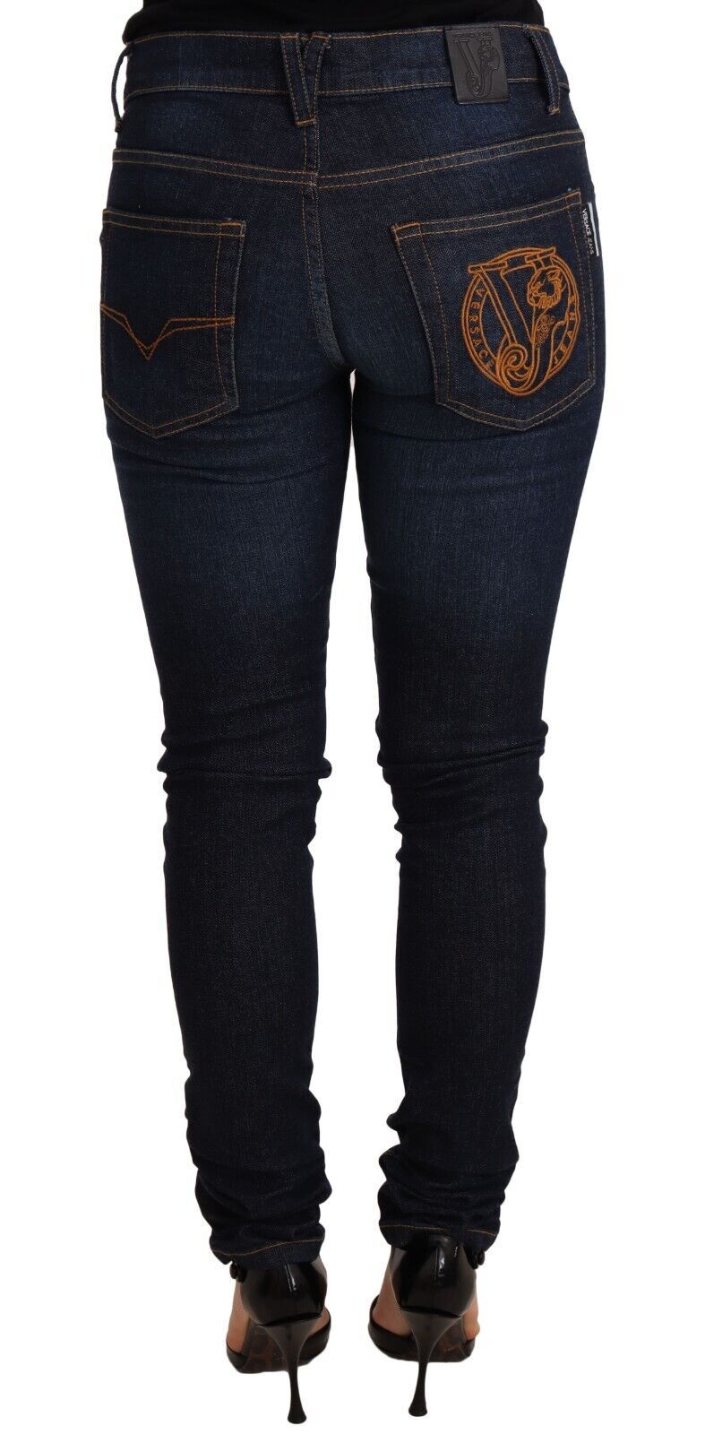 Dunkelblaue Skinny-Jeans aus Baumwolle mit niedriger Taille