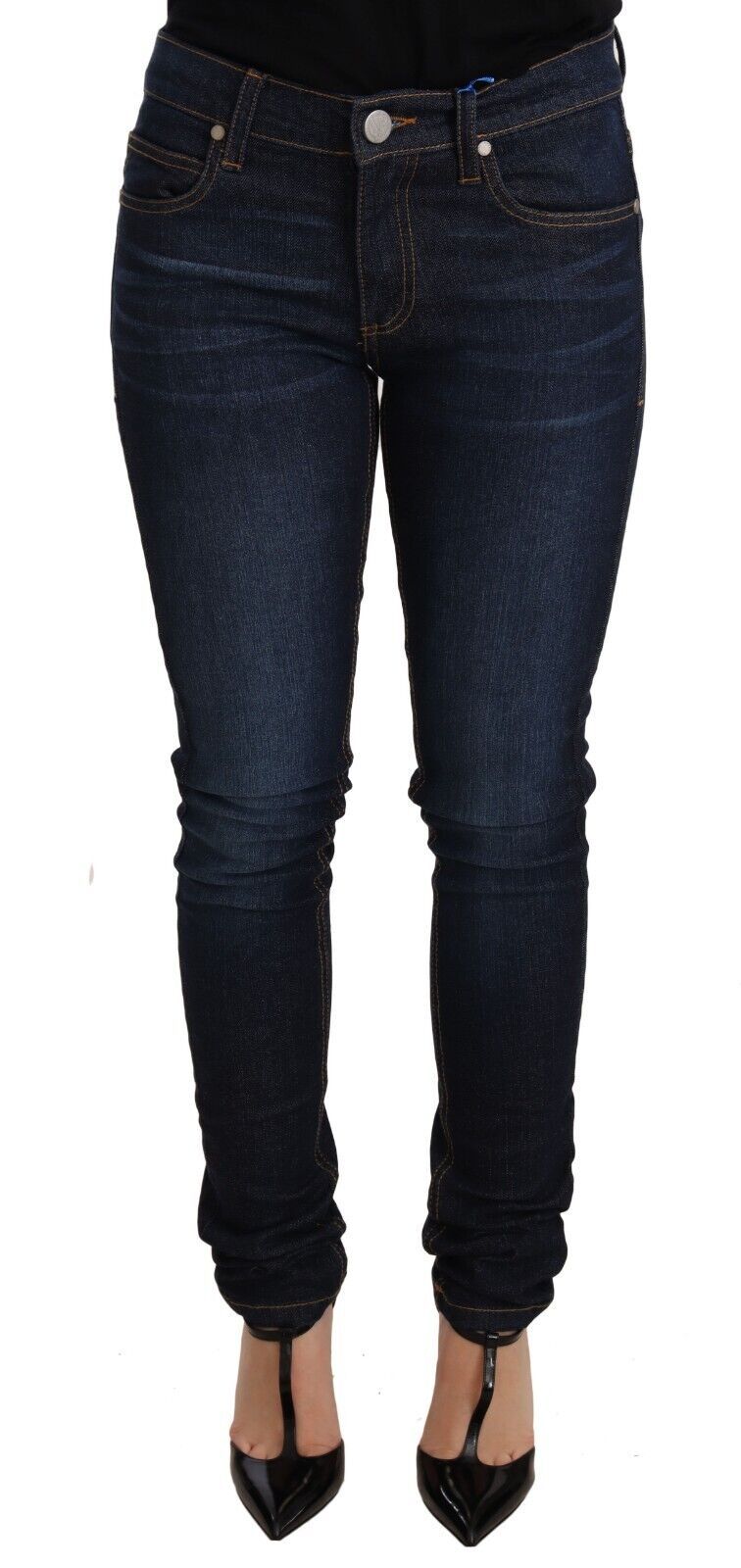 Dunkelblaue Skinny-Jeans aus Baumwolle mit niedriger Taille