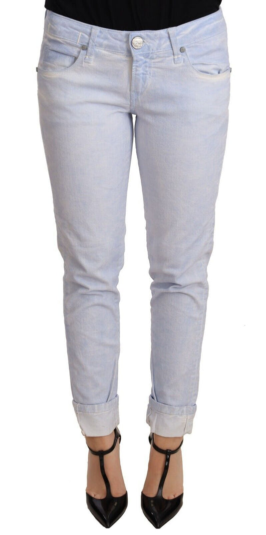 Hellblaue Skinny-Jeans aus Baumwolle mit gefaltetem Saum