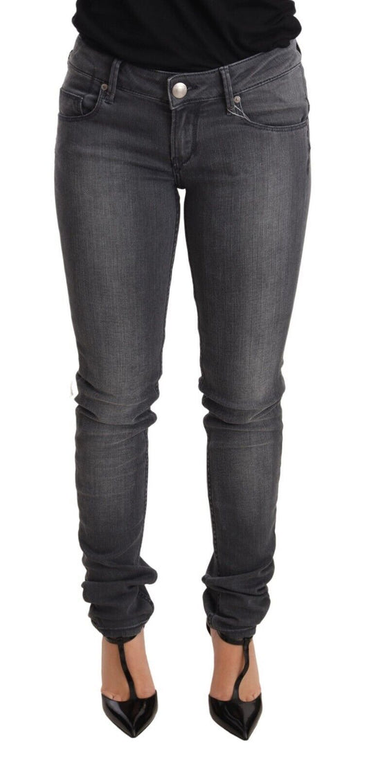 Graue Jeanshose aus gewaschener Baumwolle mit schmaler Passform und niedriger Taille für Damen