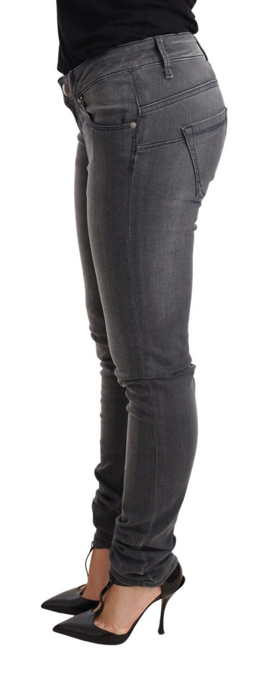 Graue Jeanshose aus gewaschener Baumwolle mit schmaler Passform und niedriger Taille für Damen