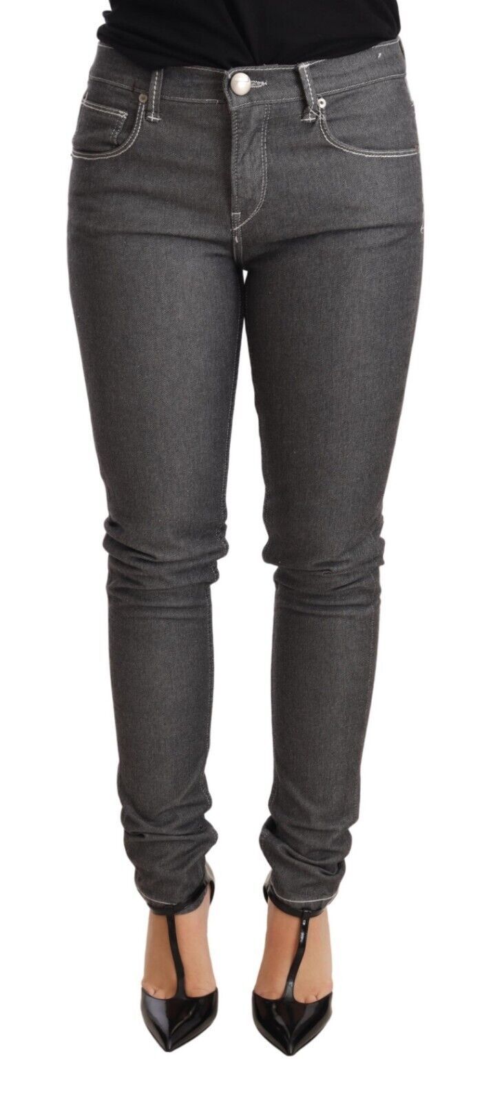 Graue Skinny-Jeans mit niedriger Taille