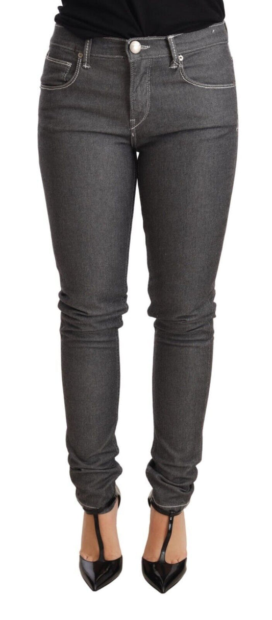 Graue Skinny-Jeans mit niedriger Taille