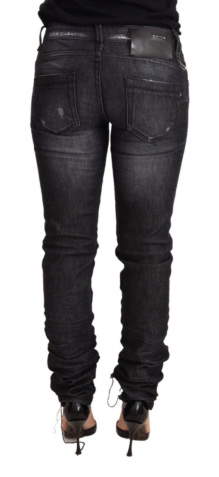 Schwarze Skinny-Jeans aus gewaschener Baumwolle mit niedriger Taille