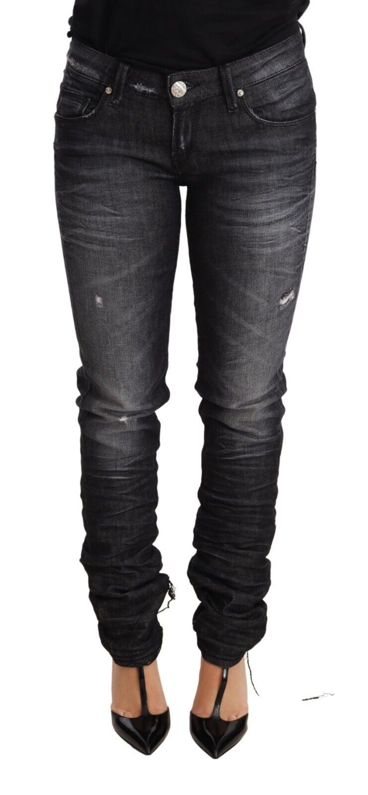 Schwarze Skinny-Jeans aus gewaschener Baumwolle mit niedriger Taille
