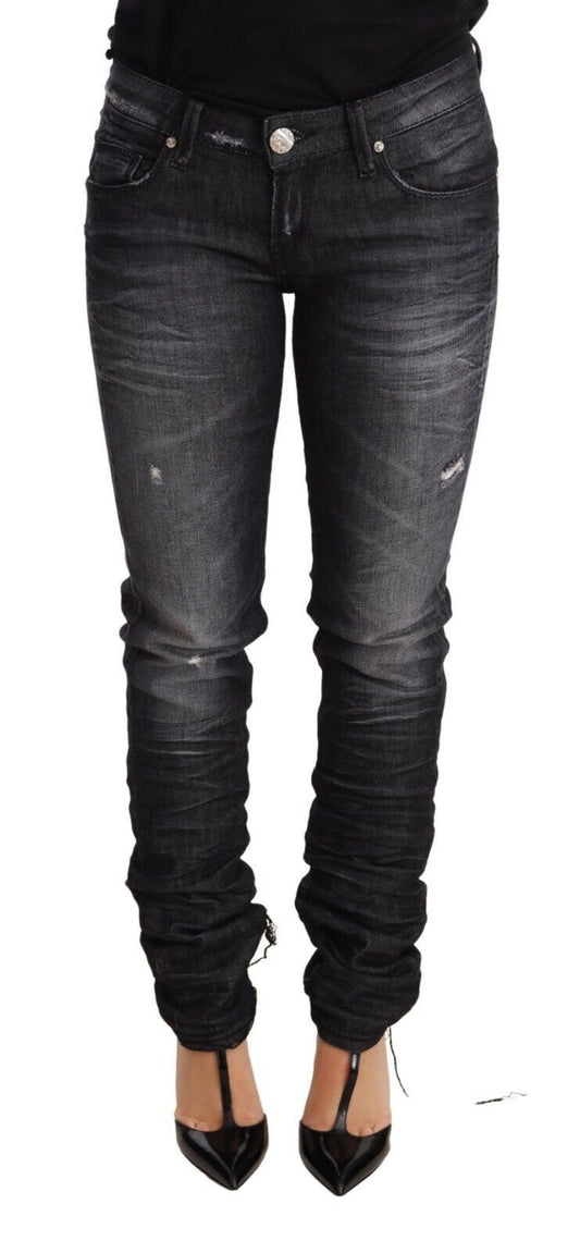 Schwarze Skinny-Jeans aus gewaschener Baumwolle mit niedriger Taille