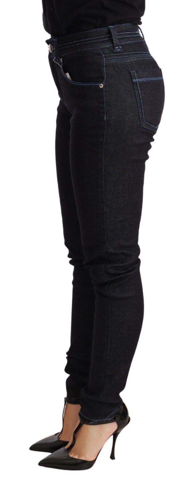 Blaue Jeans aus Baumwolle mit niedriger Taille und schmaler Passform für Damen