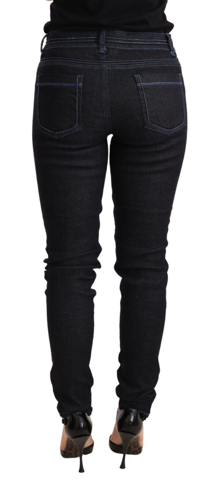 Blaue Jeans aus Baumwolle mit niedriger Taille und schmaler Passform für Damen