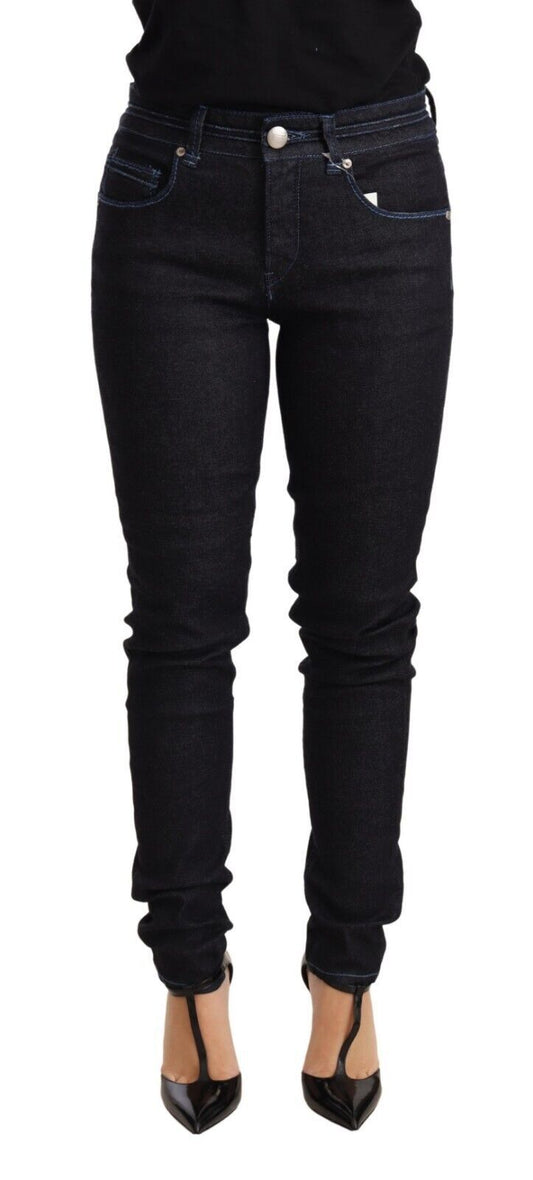 Blaue Jeans aus Baumwolle mit niedriger Taille und schmaler Passform für Damen