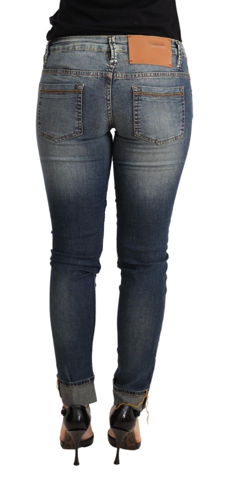 Blaue Jeans aus gewaschener Baumwolle mit niedriger Taille und Skinny-Denim für Damen