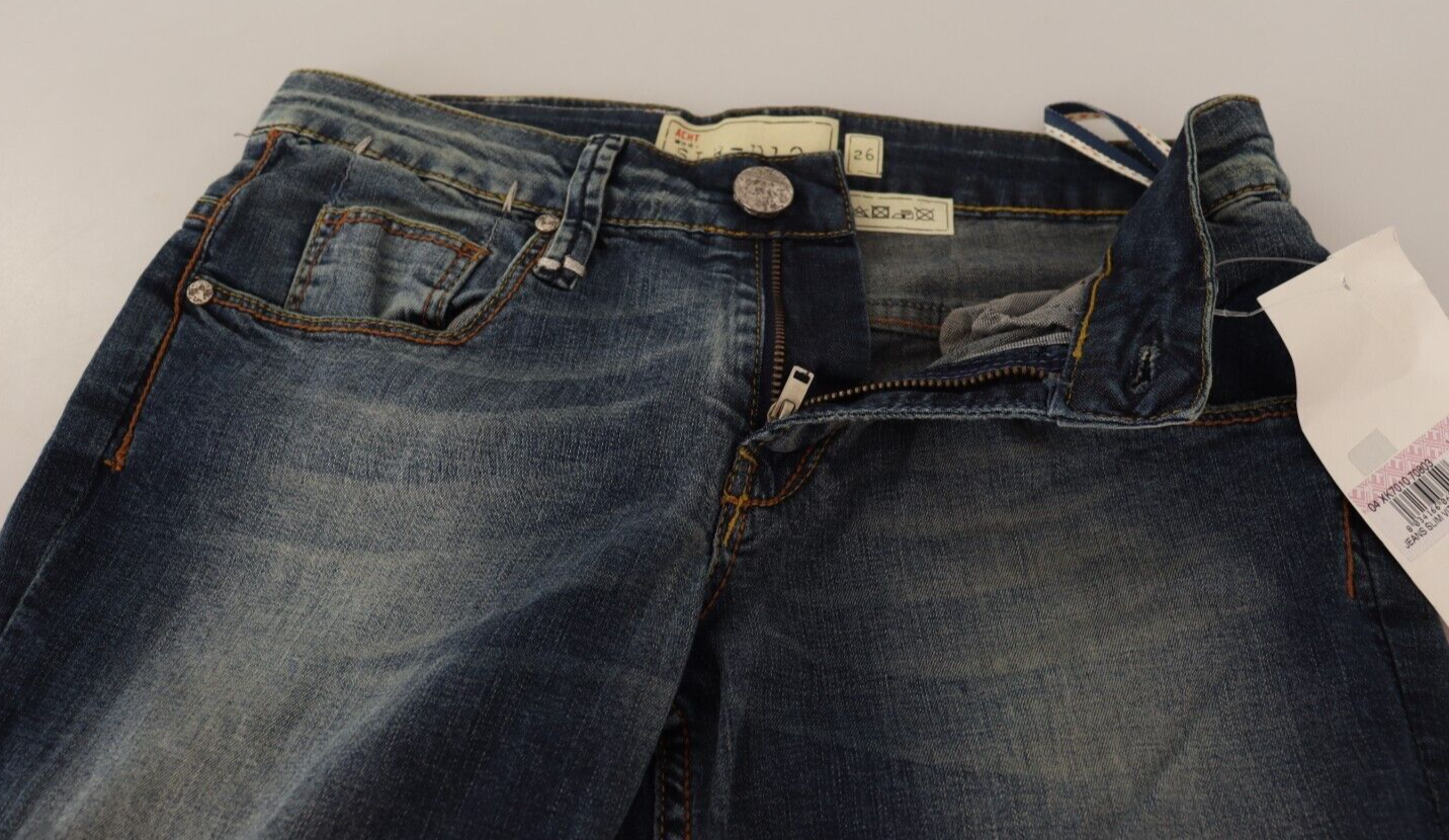 Blaue Jeans aus gewaschener Baumwolle mit niedriger Taille und Skinny-Denim für Damen