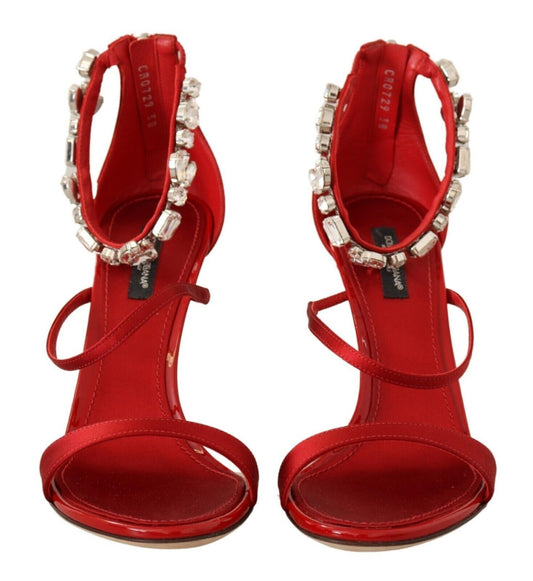 Rote Satin Kristalle Sandalen Keira Heels Schuhe