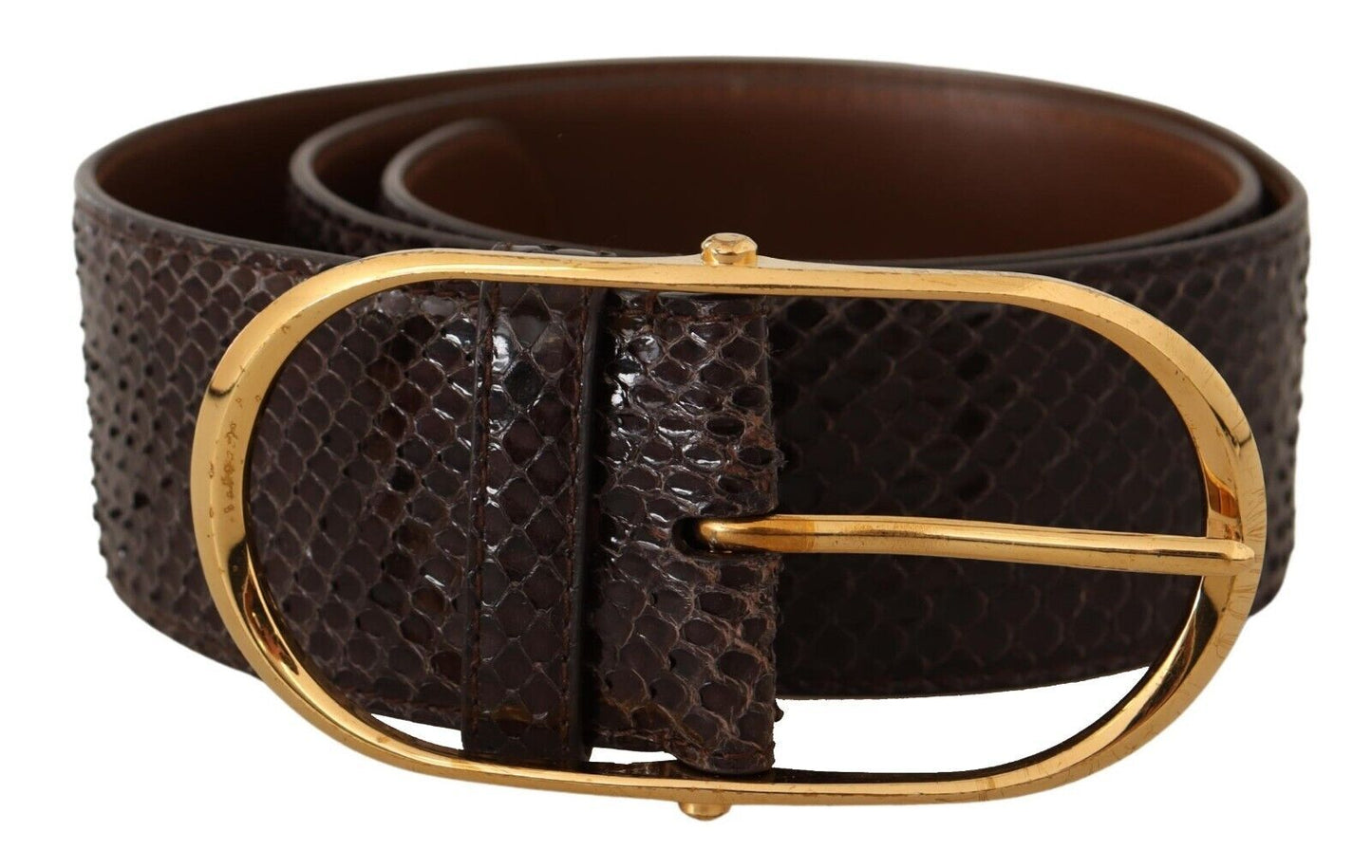 Brauner Gürtel aus exotischem Leder mit ovaler Schnalle und Gold