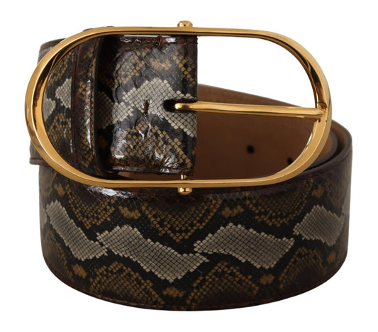 Brauner Pythonledergürtel mit ovaler Schnalle und Gold