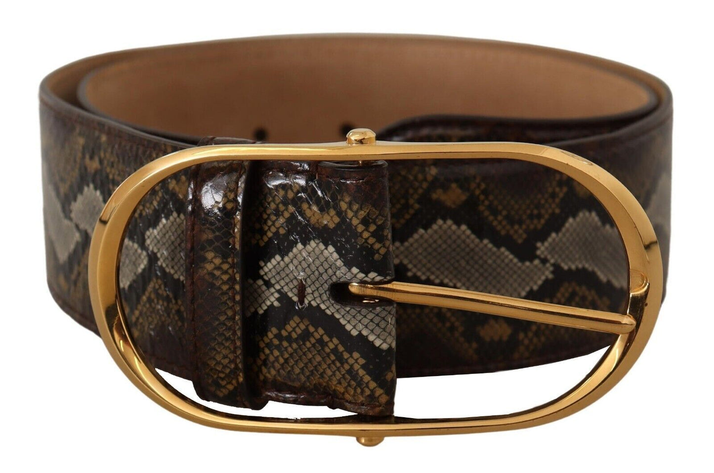 Brauner Pythonledergürtel mit ovaler Schnalle und Gold