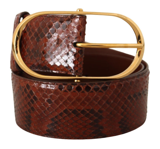 Brauner Gürtel aus exotischem Leder mit ovaler Schnalle und Gold