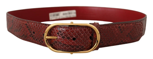 Roter Gürtel aus exotischem Leder mit ovaler Schnalle und Gold