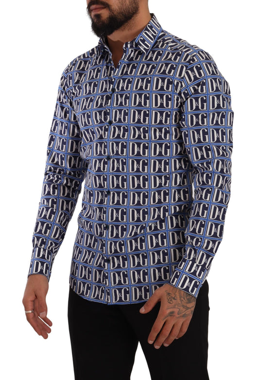 Blaues Slim Fit-Baumwollhemd mit Logo Mania