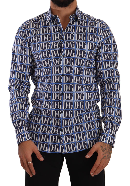 Blaues Slim Fit-Baumwollhemd mit Logo Mania
