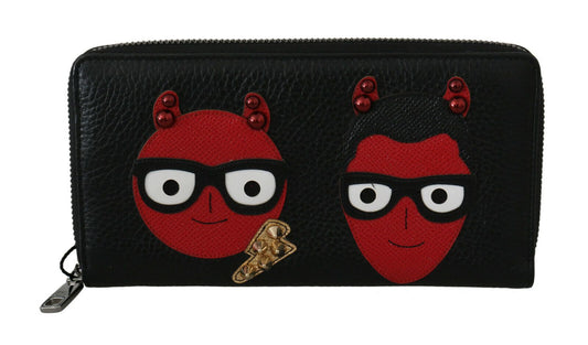Schwarz-rotes Leder #DGFAMILY Continental-Geldbörse mit Reißverschluss