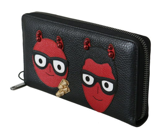 Schwarz-rotes Leder #DGFAMILY Continental-Geldbörse mit Reißverschluss