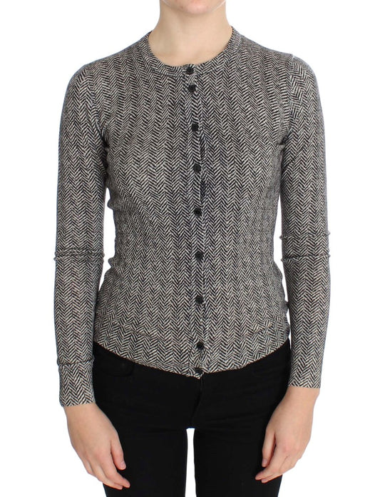 Schwarz-weißer Woll-Cardigan