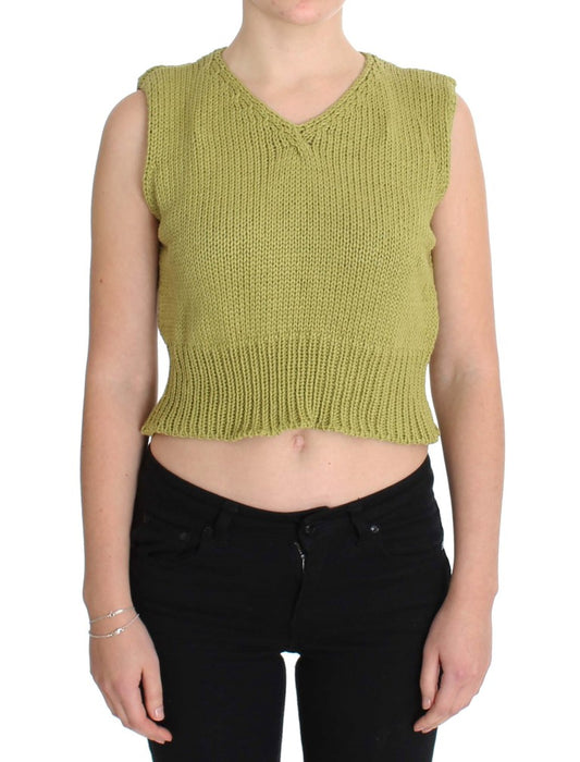 Grüner ärmelloser Strickpullover aus Baumwollmischung