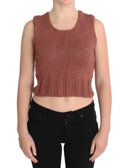 Roter ärmelloser Strickpullover aus Baumwollmischung