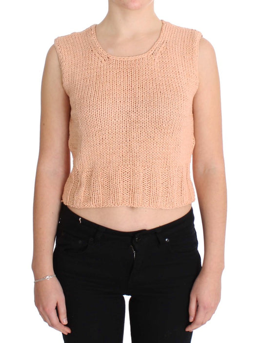 Rosafarbener ärmelloser Strickpullover aus Baumwollmischung