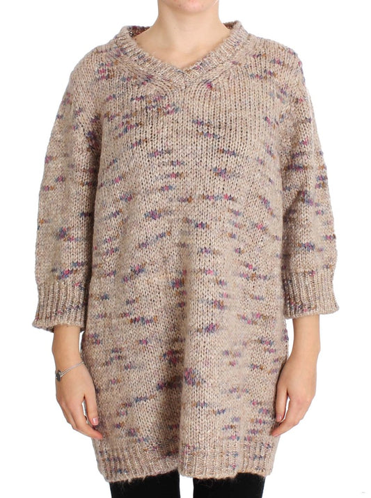 Beigefarbener Oversize-Strickpullover aus Wollmischung