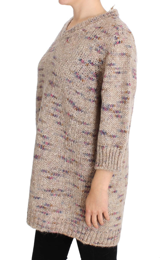 Beigefarbener Oversize-Strickpullover aus Wollmischung