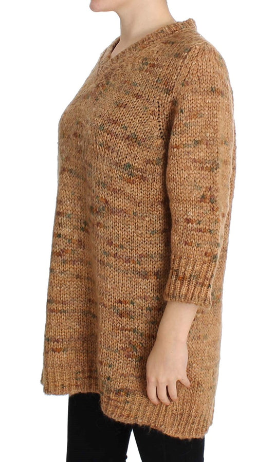 Brauner Oversize-Strickpullover aus Wollmischung