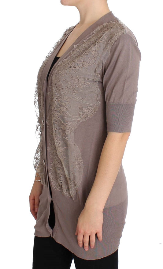 Lilafarbener Cardigan aus Baumwolle mit Spitze