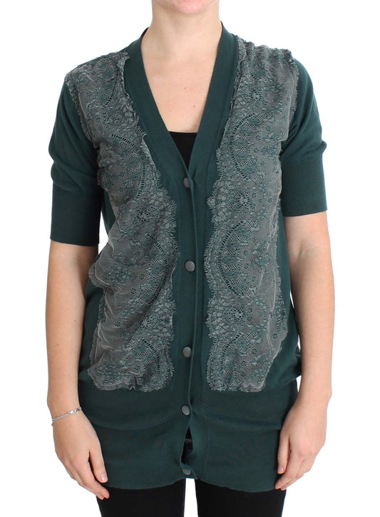 Grüner Cardigan aus Baumwolle mit Spitze