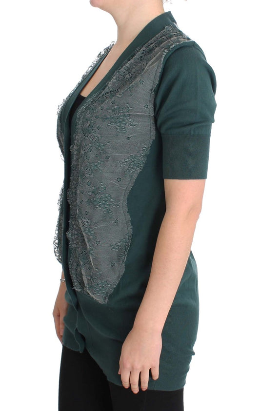 Grüner Cardigan aus Baumwolle mit Spitze