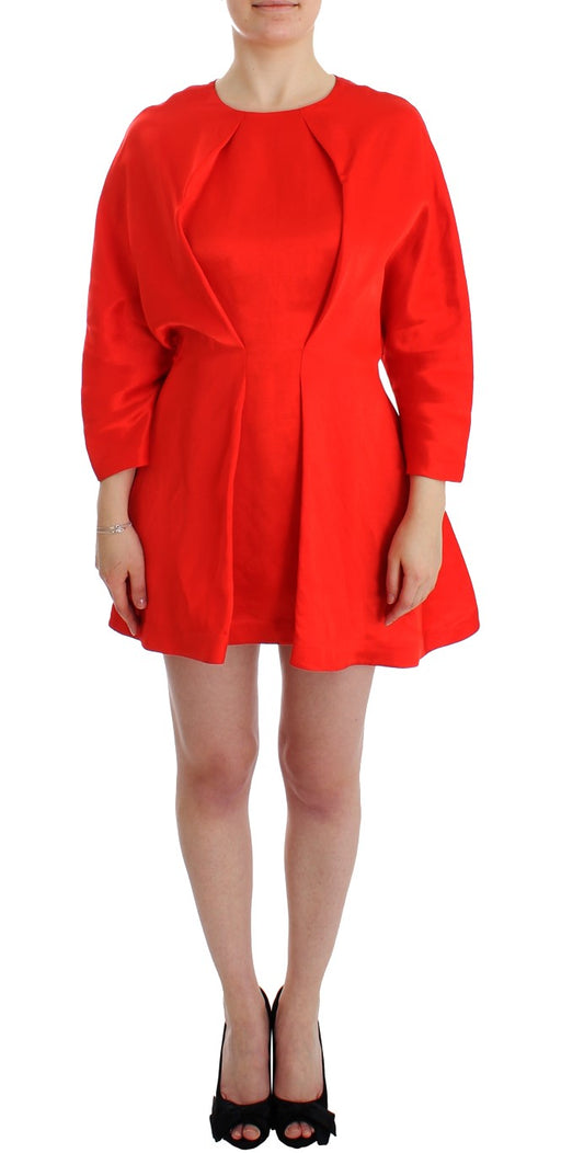 Rotes Mini-Leinen-Etuikleid mit 3/4-Ärmeln