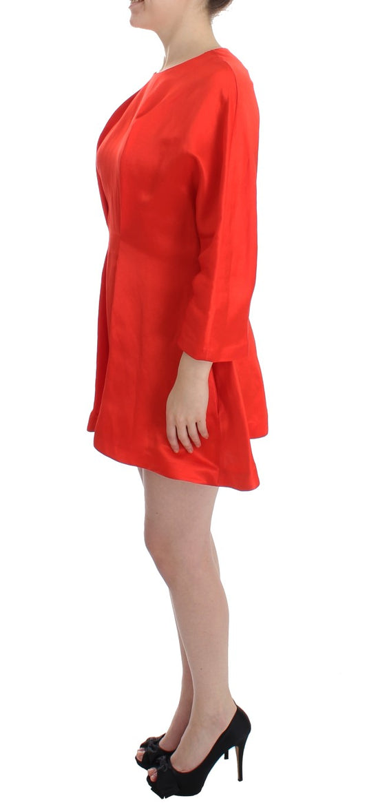Rotes Mini-Leinen-Etuikleid mit 3/4-Ärmeln