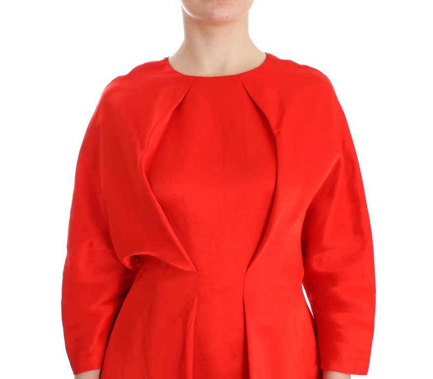 Rotes Mini-Leinen-Etuikleid mit 3/4-Ärmeln