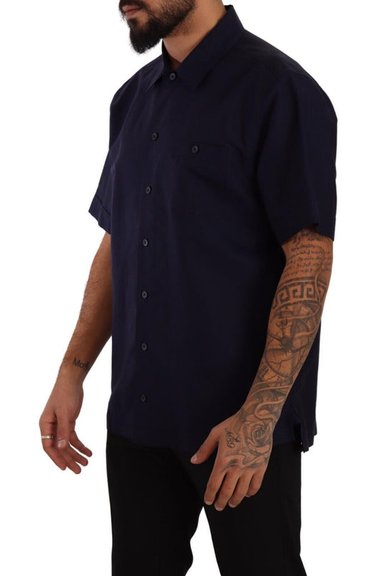 Marineblaues Button-Down-Hemd mit kurzen Ärmeln